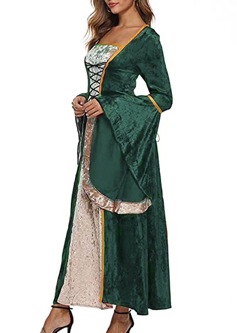 YEAXLUD Womens Renaissance Medieval Costume Dress Lace up Irish Over Long Dresses Cosplay Retro Gown S-5XL (L, Green) - Image 4